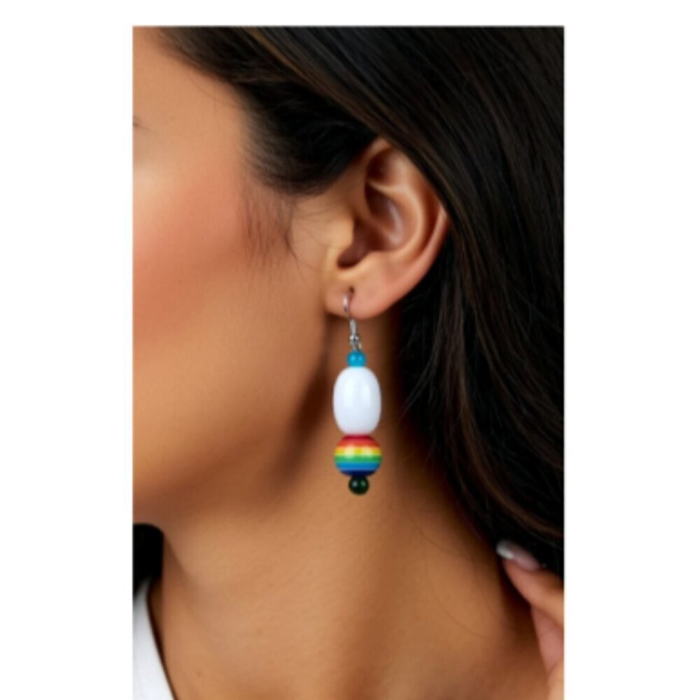 Rainbow Colors Gay Pride LGBTQ Earrings - glass beads. NWT (WJW023)
